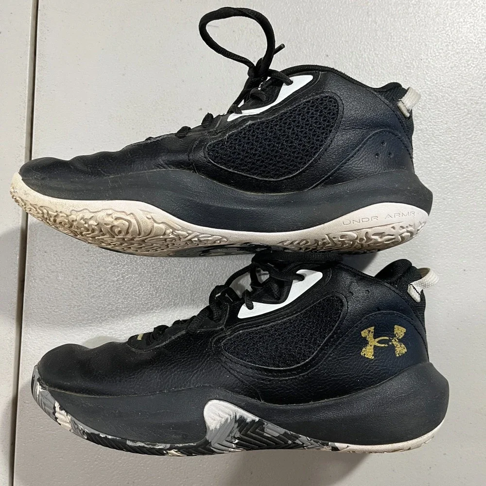 Under Armour Lockdown 6 GS Basketball Shoes Youth 7Y Black Gold‎ 3025617-003